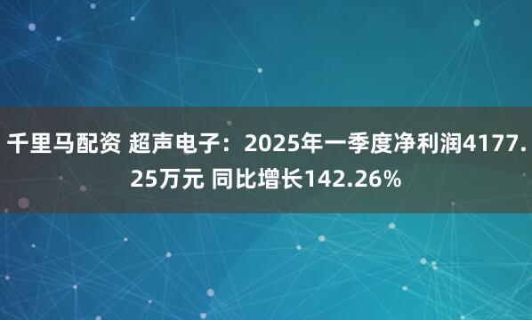 千里马配资 超声电子：2025年一季度净利润4177.25万元 同比增长142.26%